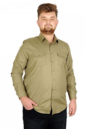 Mode XL Erkek Gömlek UKol Gabardin Çift Cep 20360 Haki