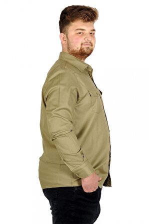 Mode XL Erkek Gömlek UKol Gabardin Çift Cep 20360 Haki
