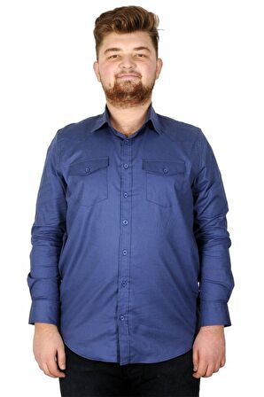 Mode XL Erkek Gömlek UKol Gabardin Çift Cep 20360 İndigo