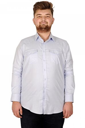 Mode XL Erkek Gömlek UKol Gabardin Çift Cep 20360 Mavi