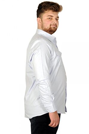 Mode XL Erkek Gömlek UKol Gabardin Çift Cep 20360 Mavi