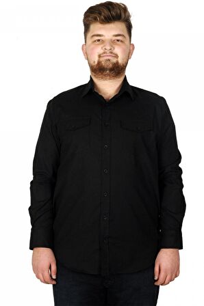 Mode XL Erkek Gömlek UKol Gabardin Çift Cep 20360 Siyah
