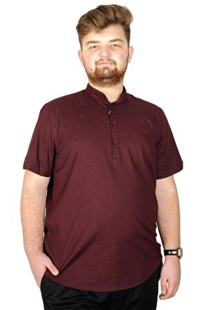 Mode XL Buyuk Beden Erkek Kısa Kol Hakim Yaka 20387 Bordo
