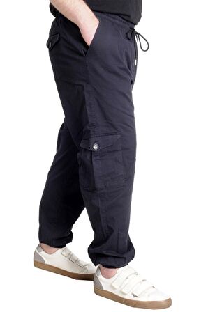 Mode XL Büyük Beden Keten Kargo Jogger Valencia 21911 Lacivert