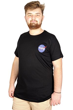 Mode XL Büyük Beden Tshirt Bisiklet Yaka Nasa 21102 Siyah