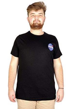 Mode XL Büyük Beden Tshirt Bisiklet Yaka Nasa 21102 Siyah