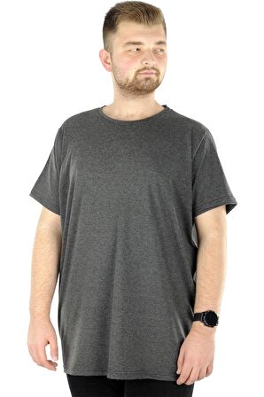 Mode XL Büyük Beden Likralı T-shirt Bisiklet Yaka 20149 Antramelanj