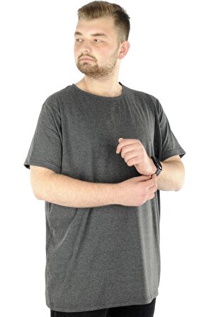 Mode XL Büyük Beden Likralı T-shirt Bisiklet Yaka 20149 Antramelanj