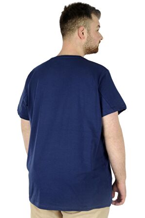 Mode XL Büyük Beden Likralı T-shirt Bisiklet Yaka 20149 İndigo