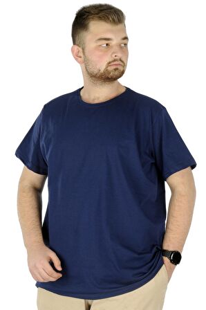 Mode XL Büyük Beden Likralı T-shirt Bisiklet Yaka 20149 İndigo
