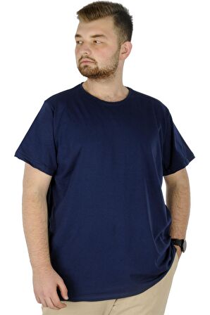 Mode XL Büyük Beden Likralı T-shirt Bisiklet Yaka 20149 İndigo