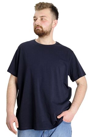 Mode XL Büyük Beden Likralı T-shirt Bisiklet Yaka 20149 Lacivert