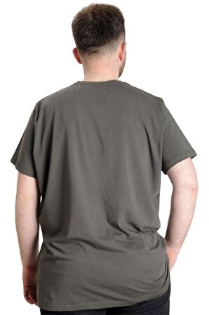 Mode XL Büyük Beden T-Shirt V Yaka Likralı 20150 Haki
