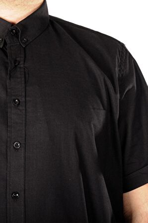 Mode XL Büyük Beden Erkek Keten Likralı Gömlek 20393 Siyah