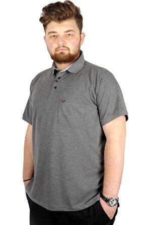 Mode XL Battal Beden Erkek Tshirt Polo Yaka Cepli Klasik Pike 20552 Antramelanj