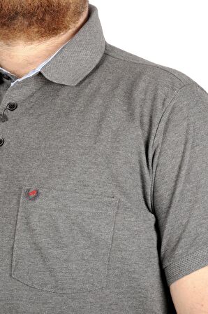 Mode XL Battal Beden Erkek Tshirt Polo Yaka Cepli Klasik Pike 20552 Antramelanj