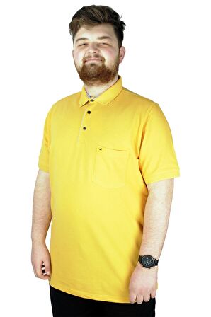 Mode XL Battal Beden Erkek Tshirt Polo Yaka Cepli Klasik Pike 20552 Hardal