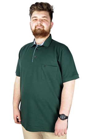 Mode XL Battal Beden Erkek Tshirt Polo Yaka Cepli Klasik Pike 20552 Nefti