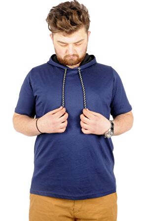 Mode XL Büyük Beden Oversize Tshirt Kapşon Basic 21115 İndigo