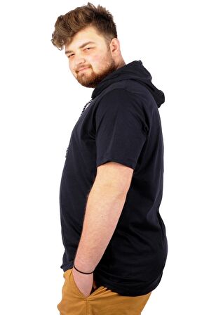 Mode XL Büyük Beden Oversize Tshirt Kapşon Basic 21115 Lacivert