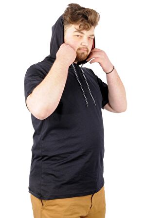 Mode XL Büyük Beden Oversize Tshirt Kapşon Basic 21115 Lacivert