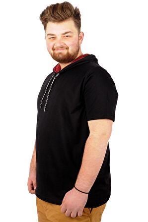 Mode XL Büyük Beden Oversize Tshirt Bisiklet Yaka Kapşon Basic 21115 Siyah