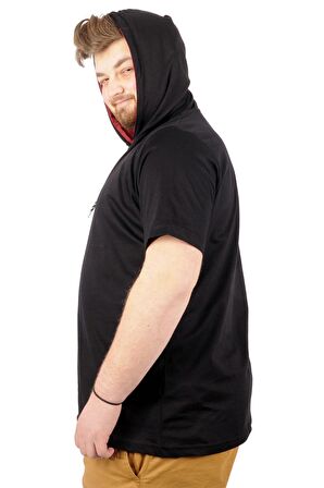 Mode XL Büyük Beden Oversize Tshirt Bisiklet Yaka Kapşon Basic 21115 Siyah