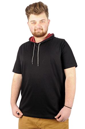 Mode XL Büyük Beden Oversize Tshirt Bisiklet Yaka Kapşon Basic 21115 Siyah