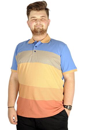 Mode XL Büyük Beden T-shirt Polo Striped 21327 Saks