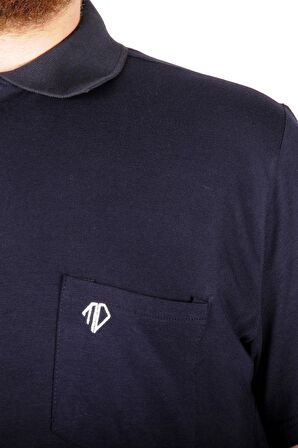 Mode XL Büyük Beden T-shirt Polo Cep Sup Basic 21557 Lacivert