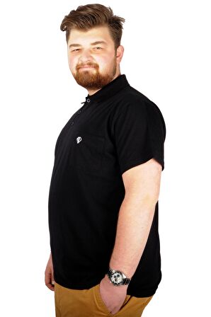 Mode XL Büyük Beden T-shirt Polo Cep Sup Basic 21557 Siyah