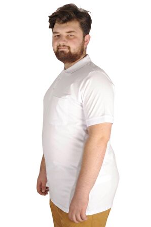Mode XL Büyük Beden T-shirt Polo Cepli Lycra Pike MD 20554 Beyaz