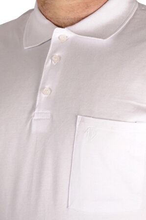 Mode XL Büyük Beden T-shirt Polo Cepli Lycra Pike MD 20554 Beyaz