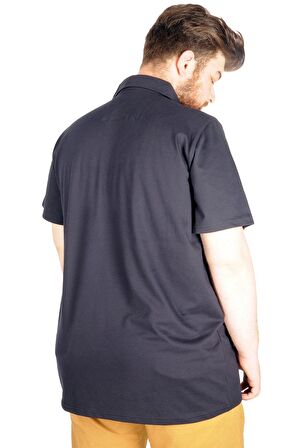 Mode XL Büyük Beden T-shirt Polo Cepli Lycra Pike MD 20554 Lacivert