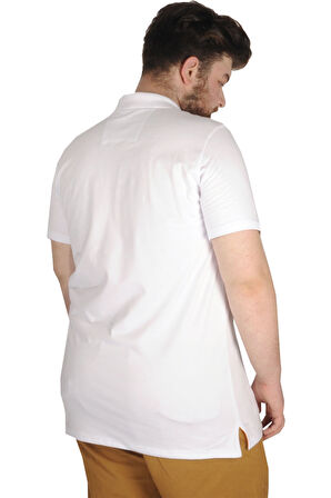 Mode XL Büyük Beden Erkek T-Shirt Fermuarlı Polo Yaka 21029 Beyaz
