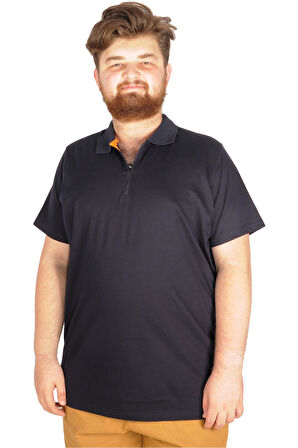 Mode XL Büyük Beden Erkek T-Shirt Fermuarlı Polo Yaka 21029 Lacivert