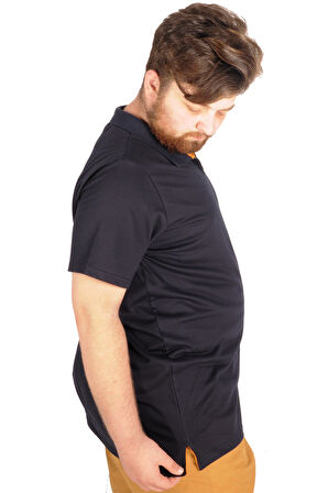 Mode XL Büyük Beden Erkek T-Shirt Fermuarlı Polo Yaka 21029 Lacivert
