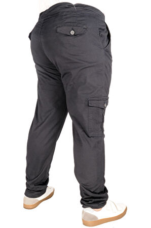 Mode XL Büyük Beden Pantolon Keten Kargo Jogger Milano 21912 Lacivert