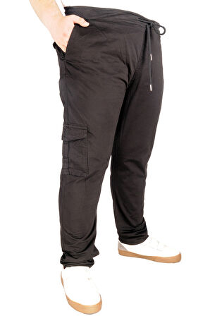 Mode XL Büyük Beden Pantolon Keten Kargo Jogger Milano 21912 Siyah