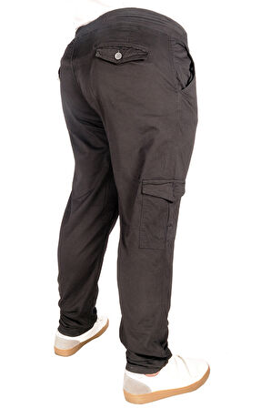 Mode XL Büyük Beden Pantolon Keten Kargo Jogger Milano 21912 Siyah
