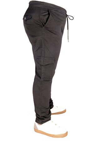 Mode XL Büyük Beden Pantolon Keten Kargo Jogger Milano 21912 Siyah