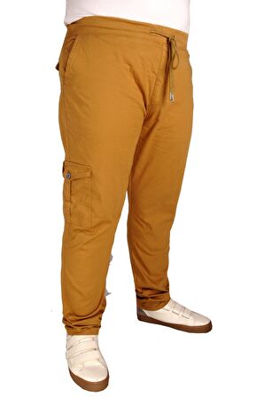 Mode XL Büyük Beden Pantolon Keten Kargo Jogger Milano 21912 Taba
