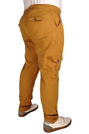 Mode XL Büyük Beden Pantolon Keten Kargo Jogger Milano 21912 Taba