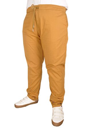 Mode XL Büyük Beden Pantolon Keten Jogger Milano 21913 Taba