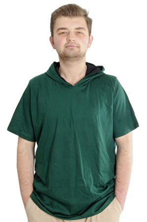 Mode XL Büyük Beden Oversize Tshirt Bisiklet Yaka Kapşon Basic 21115 Nefti