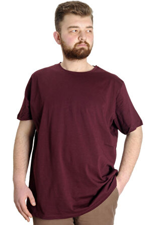 Mode XL Büyük Beden Erkek Tshirt Bisiklet Yaka Basic 20031 Mürdüm