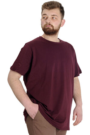 Mode XL Büyük Beden Erkek Tshirt Bisiklet Yaka Basic 20031 Mürdüm