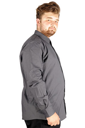 Mode XL Büyük Beden Erkek Klasik Cepli Gömlek Likralı 20350 Füme