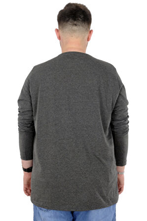 Mode XL Büyük Beden Erkek Tshirt Likralı Bisiklet Yaka 20102 Antramelanj