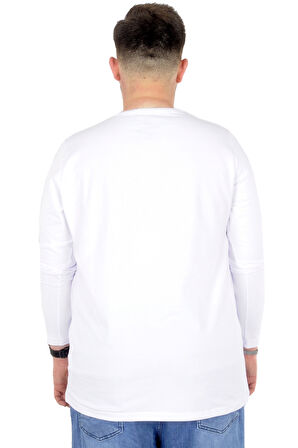 Mode XL Büyük Beden Erkek Tshirt Likralı Bisiklet Yaka 20102 Beyaz